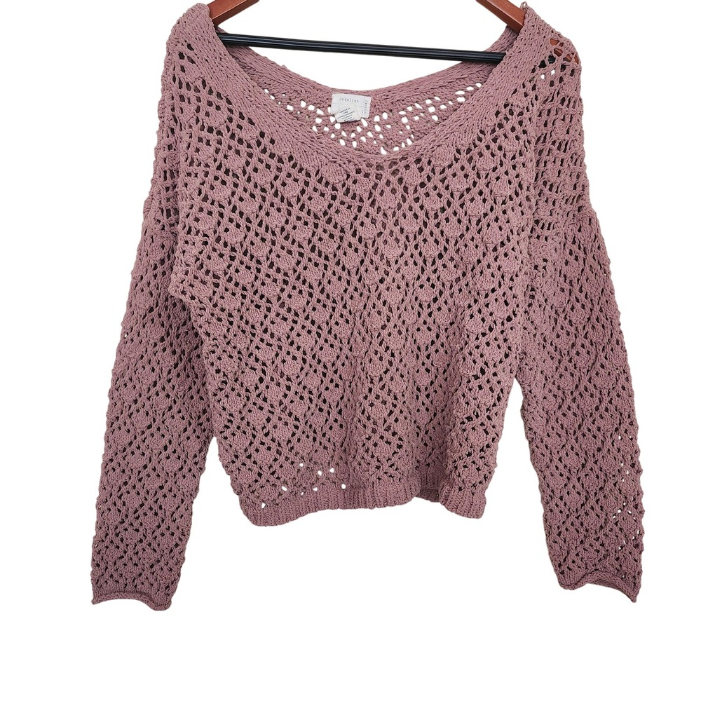Open-Knit Scoop Neck Sweater - Dusty Rose